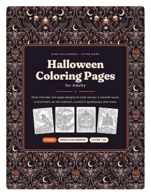 Cover page of Halloween Coloring Pages for Adults, a printable PDF from Sign Halloween