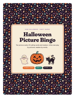 Cover page of Halloween Picture Bingo, a printable PDF from Sign Halloween