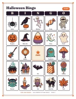 Bingo card 1 of Halloween Picture Bingo, shown whole
