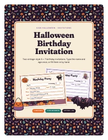 Cover page of Halloween Birthday Invitation, a printable PDF from Sign Halloween