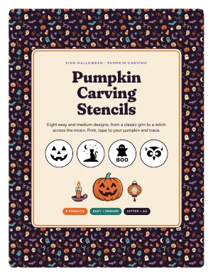Cover page of Pumpkin Carving Stencils, a printable PDF from Sign Halloween