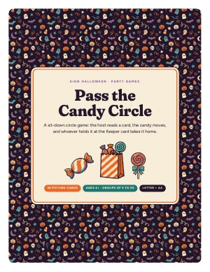 Cover page of Pass the Candy Circle, a printable PDF from Sign Halloween