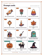 A sheet of prompt cards of Pass the Candy Circle, shown whole