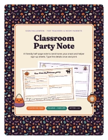 Cover page of Classroom Party Note, a printable PDF from Sign Halloween