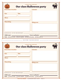 Two half-page class party notes with return slips of Classroom Party Note, shown whole