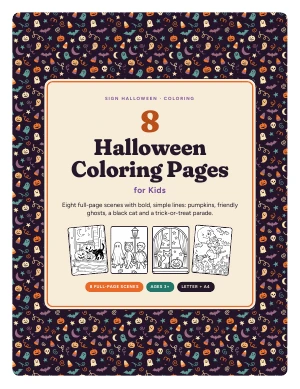 Cover page of Halloween Coloring Pages, a printable PDF from Sign Halloween