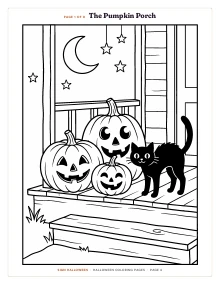 Coloring page “The Pumpkin Porch” of Halloween Coloring Pages, shown whole