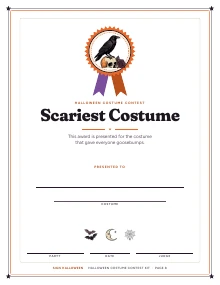 The “Scariest Costume” certificate of Halloween Costume Contest Kit, shown whole