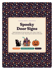 Cover page of Spooky Door Signs, a printable PDF from Sign Halloween
