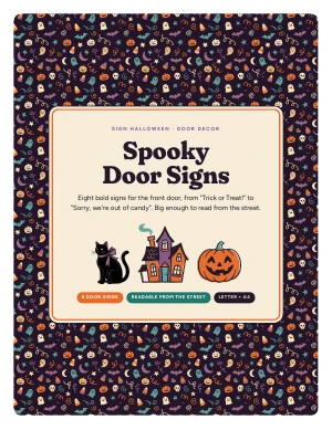 Cover page of Spooky Door Signs, a printable PDF from Sign Halloween