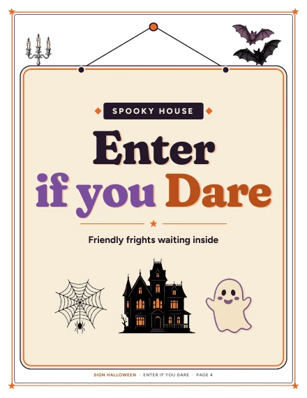 The Enter If You Dare door sign of Spooky Door Signs, shown whole