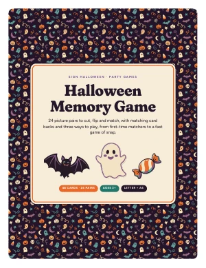 Cover page of Halloween Memory Game, a printable PDF from Sign Halloween