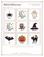 A sheet of nine memory cards of Halloween Memory Game, shown whole