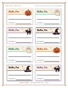 A sheet of eight “Hello, I’m” name tags of Halloween Name Tags, shown whole