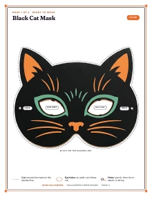 The black cat mask of Halloween Paper Masks, shown whole