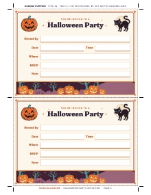 Two orange pumpkin party invitation cards of Halloween Party Invitation, shown whole