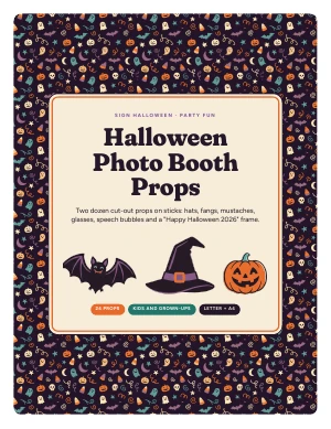 Cover page of Halloween Photo Booth Props, a printable PDF from Sign Halloween