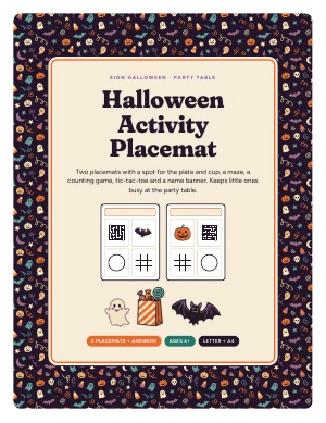 Cover page of Halloween Activity Placemat, a printable PDF from Sign Halloween