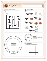Placemat 1 with maze, counting game and tic-tac-toe of Halloween Activity Placemat, shown whole