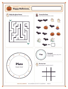 Placemat 1 with maze, counting game and tic-tac-toe of Halloween Activity Placemat, shown whole