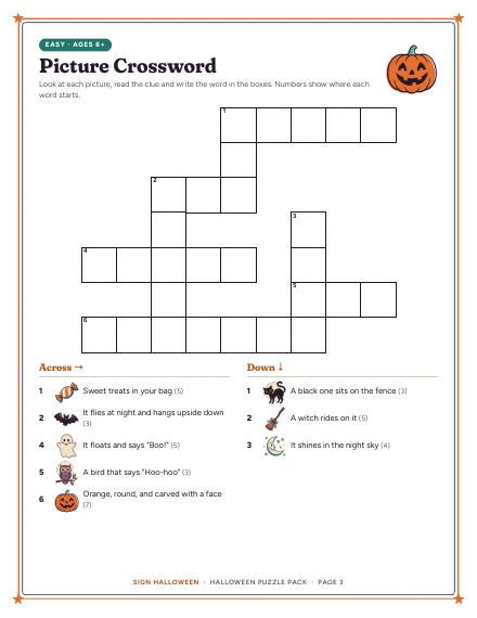 The picture crossword of Halloween Puzzle Pack, shown whole