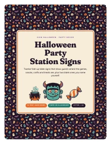 Cover page of Halloween Party Station Signs, a printable PDF from Sign Halloween