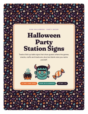 Cover page of Halloween Party Station Signs, a printable PDF from Sign Halloween