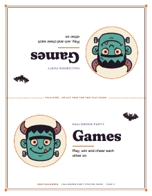 The “Games” station tent card of Halloween Party Station Signs, shown whole