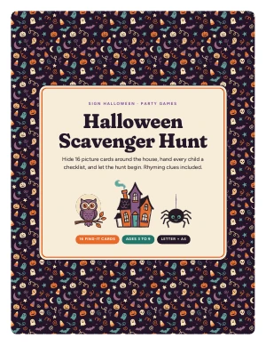Cover page of Halloween Scavenger Hunt, a printable PDF from Sign Halloween