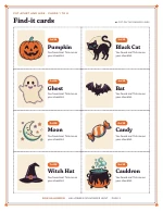 A sheet of eight find-it cards of Halloween Scavenger Hunt, shown whole