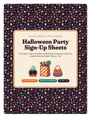 Cover page of Halloween Party Sign-Up Sheets, a printable PDF from Sign Halloween
