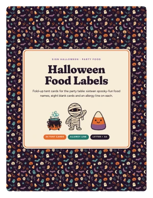 Cover page of Halloween Food Labels, a printable PDF from Sign Halloween