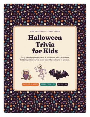 Cover page of Halloween Trivia for Kids, a printable PDF from Sign Halloween