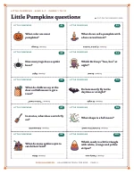 A sheet of Little Pumpkins question cards of Halloween Trivia for Kids, shown whole