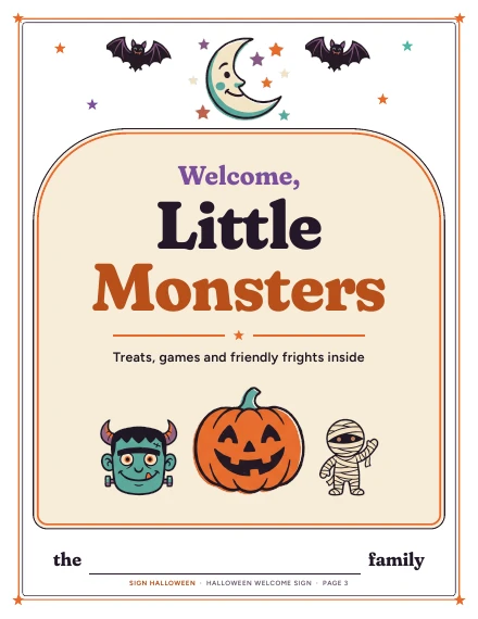 The “Welcome, Little Monsters” door sign of Halloween Welcome Sign, shown whole