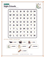 Word search “Night Friends” of Halloween Word Search, shown whole